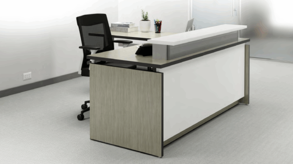 height adjustable L shaped reception desk