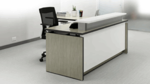 height adjustable L shaped reception desk