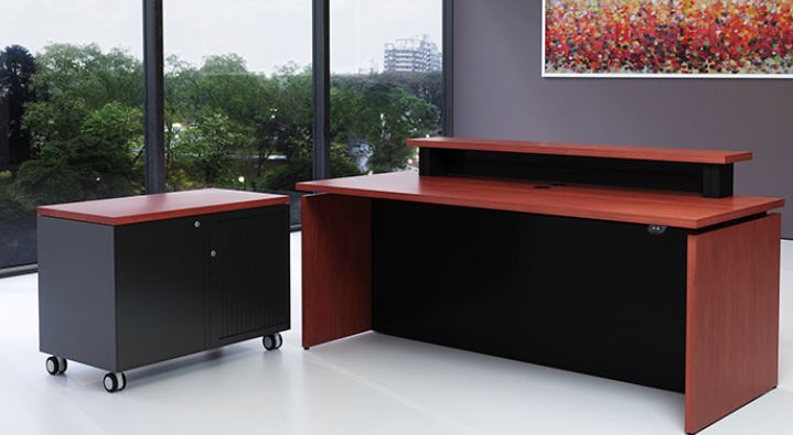 Storage of the height adjustable reception desk in San Diego