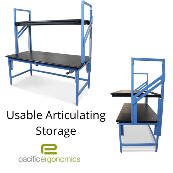 Articulating shelves on a Laboratory bench