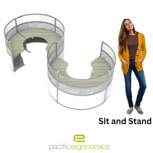 Sit and stand with rounded modular office furniture