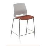 Plastic stool with upholstery.