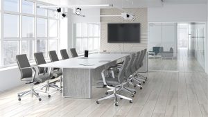 White Conference Table with Contrasting Accents