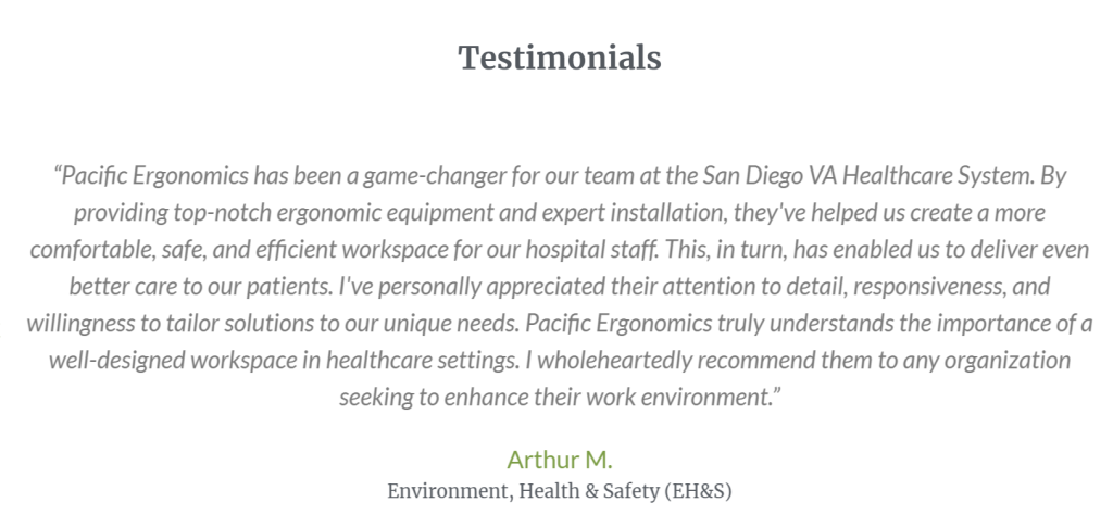 Testimonial for healthcare office furniture