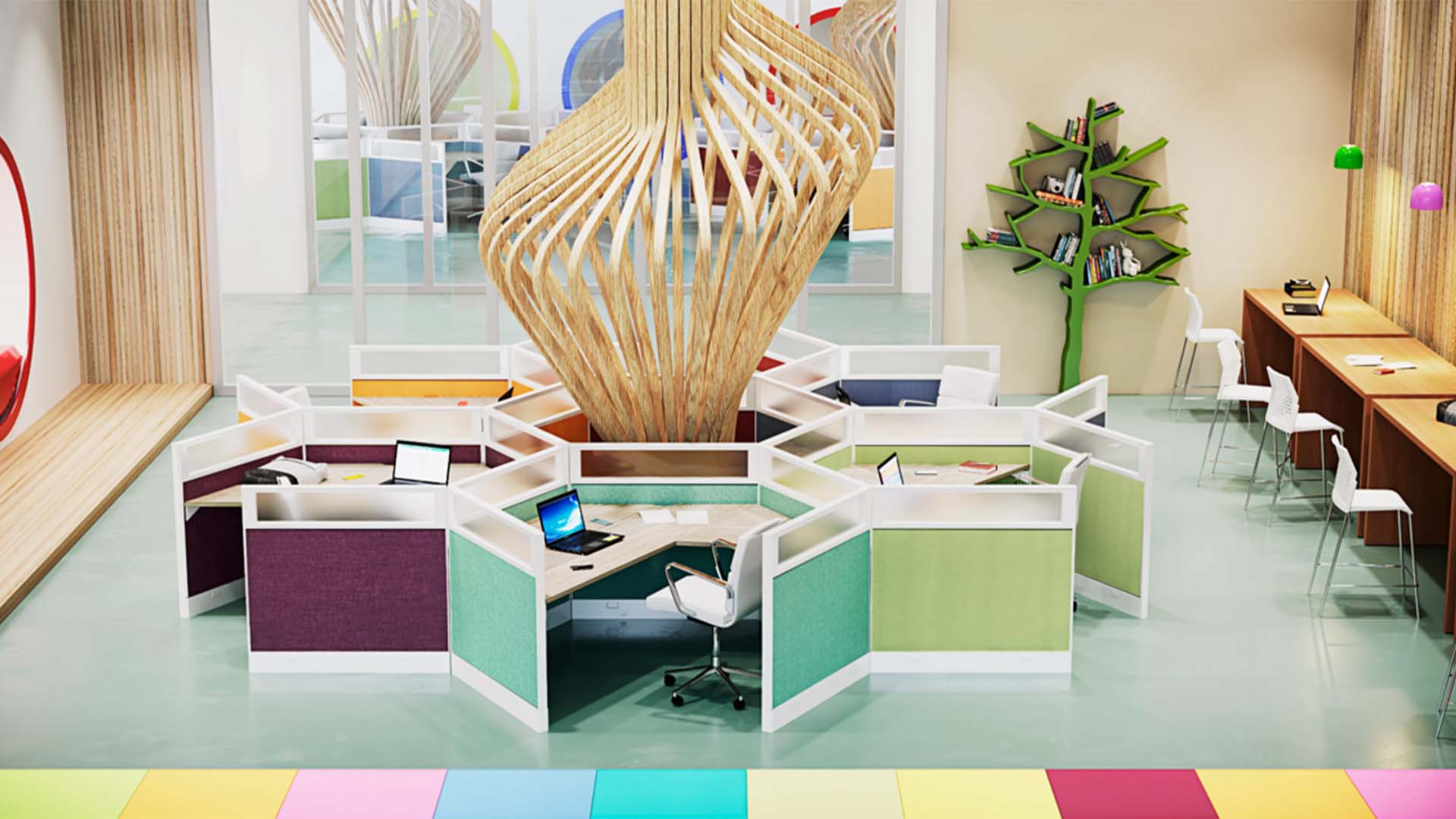 Modern Cubicle Design with Color