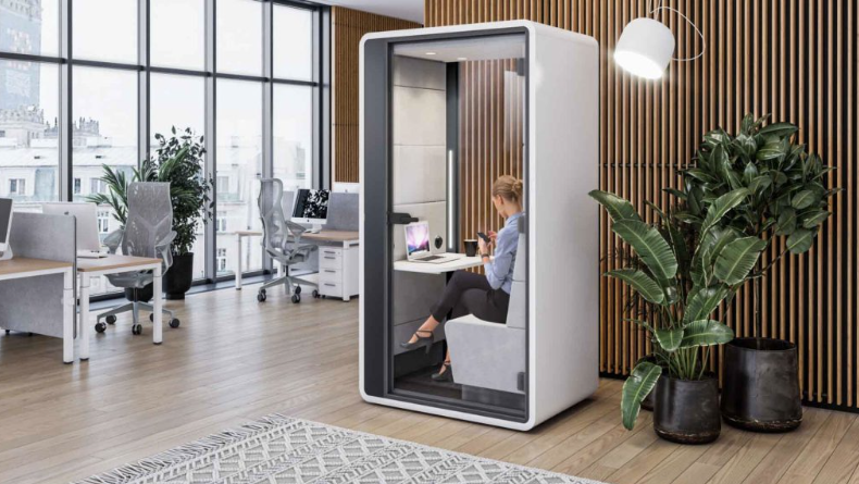 Acoustic work pod commercial office design ideas